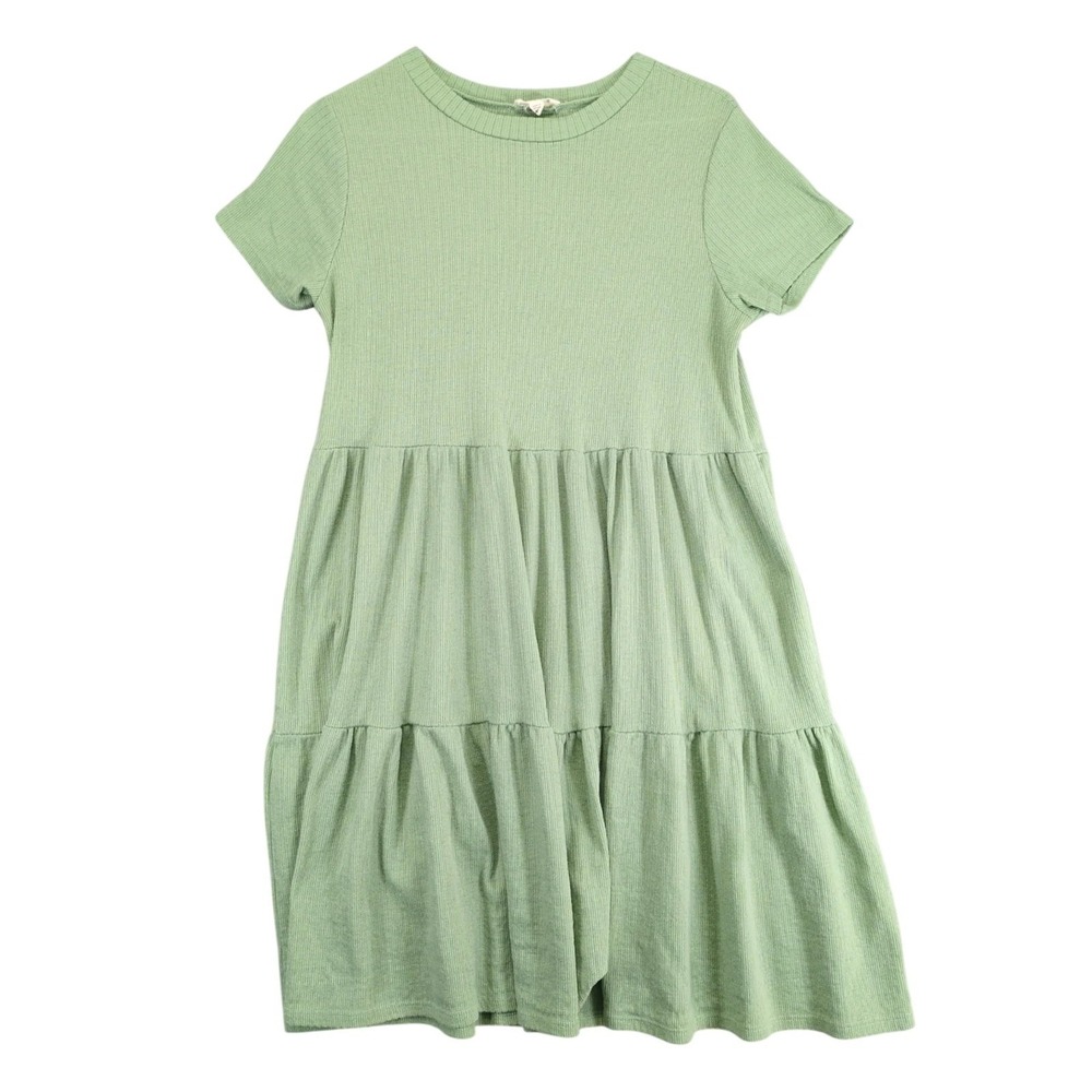 See You Monday Green Tiered Knit Dress Womens XL Stretch Y2K Casual Cottage